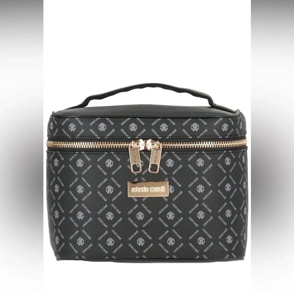 NEW Roberto Cavalli Monogram Cosmetic Toiletry Bag Train Case